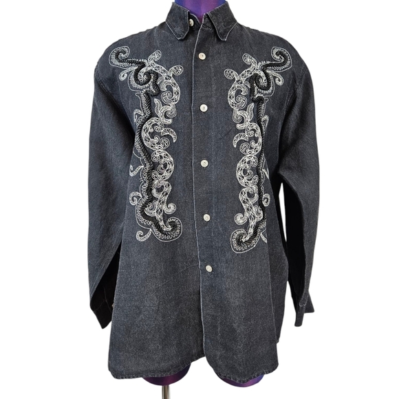 Vintage International Male Western Embroidered Rope Button Down Shirt Medium L8 - Picture 2 of 11